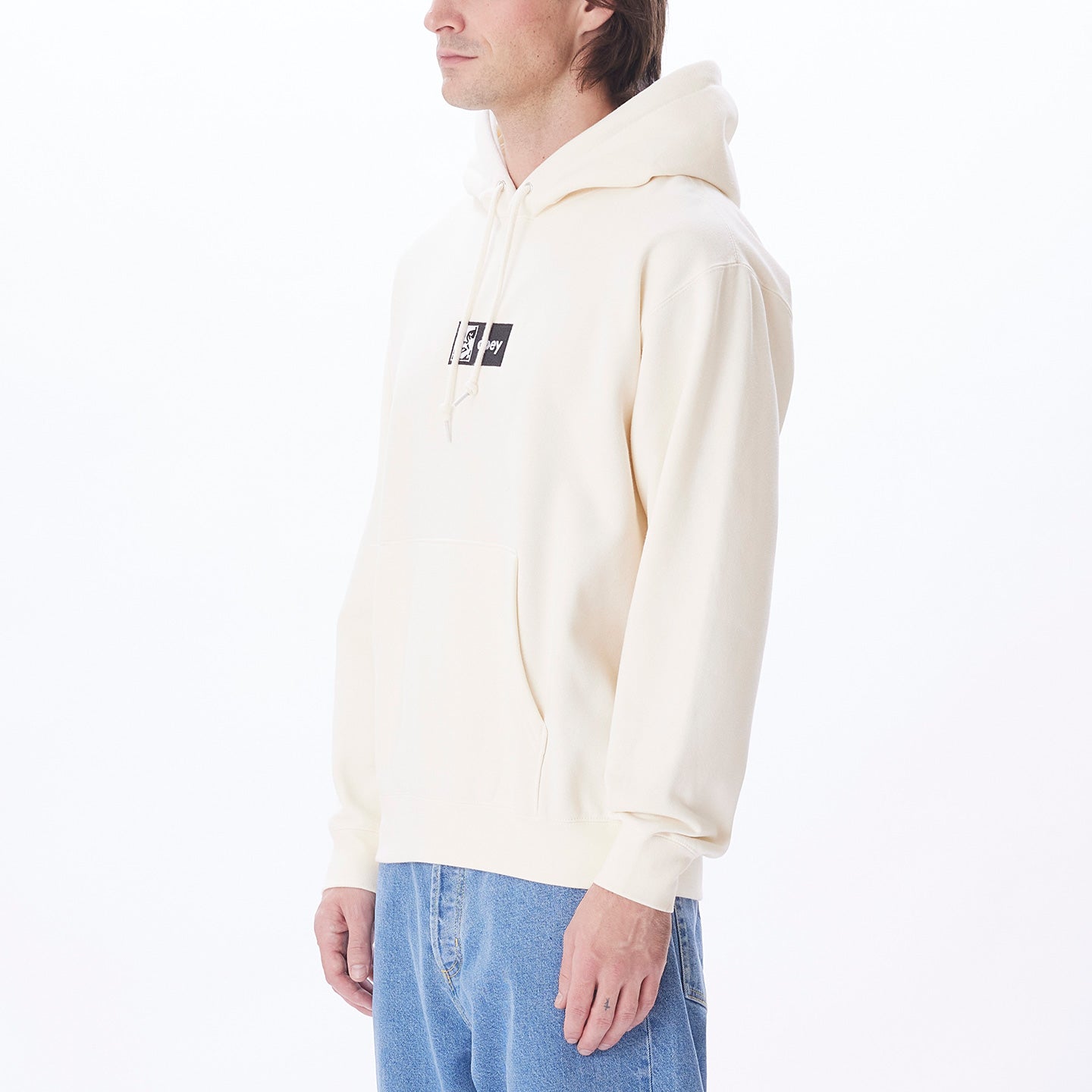 Obey Icon Embroidred Hooded Sweater Unbleached