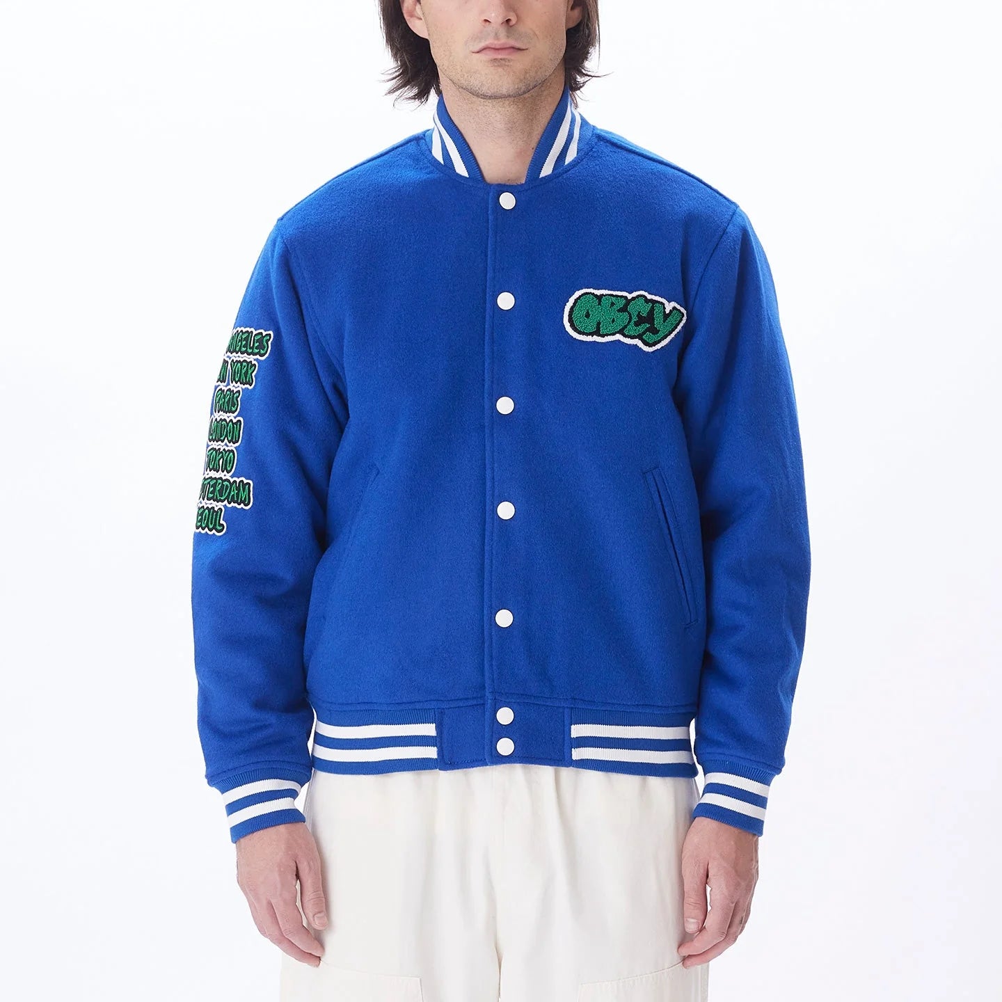 Obey Roll Call Varsity Jacket Surf Blue
