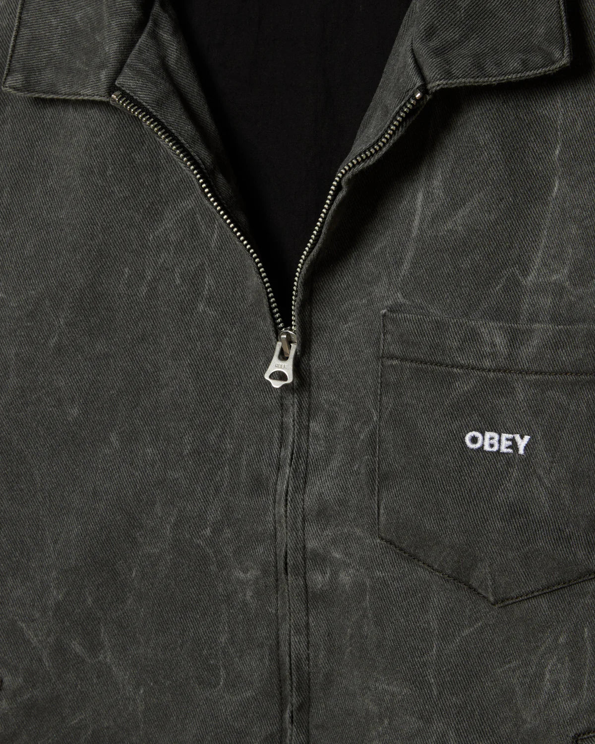 Obey Workman Zip Jacket Black Wrinkle Wash