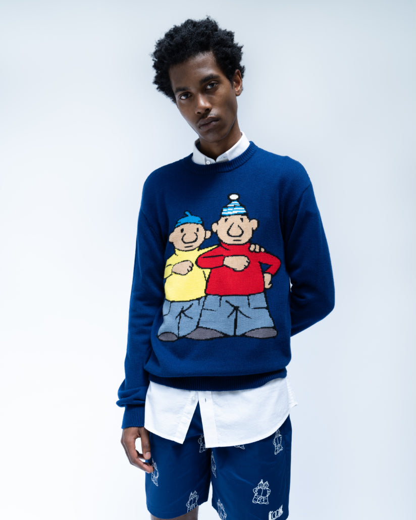Loose x Pat & Mat Intarsia Knitted Sweater Navy Blue