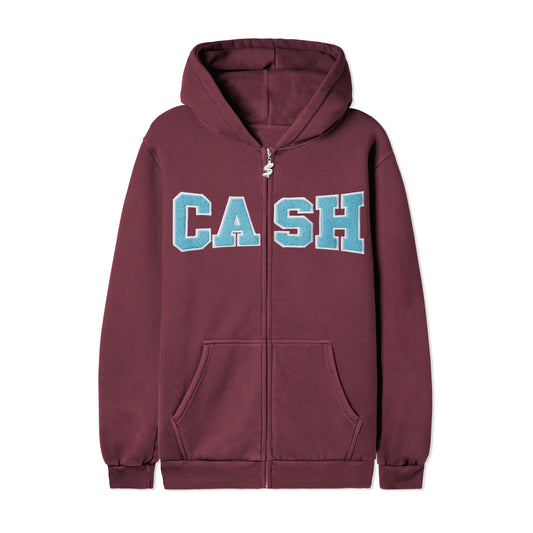 Cash Only Campus Zip-Thru Hooded Sweater Burgundy