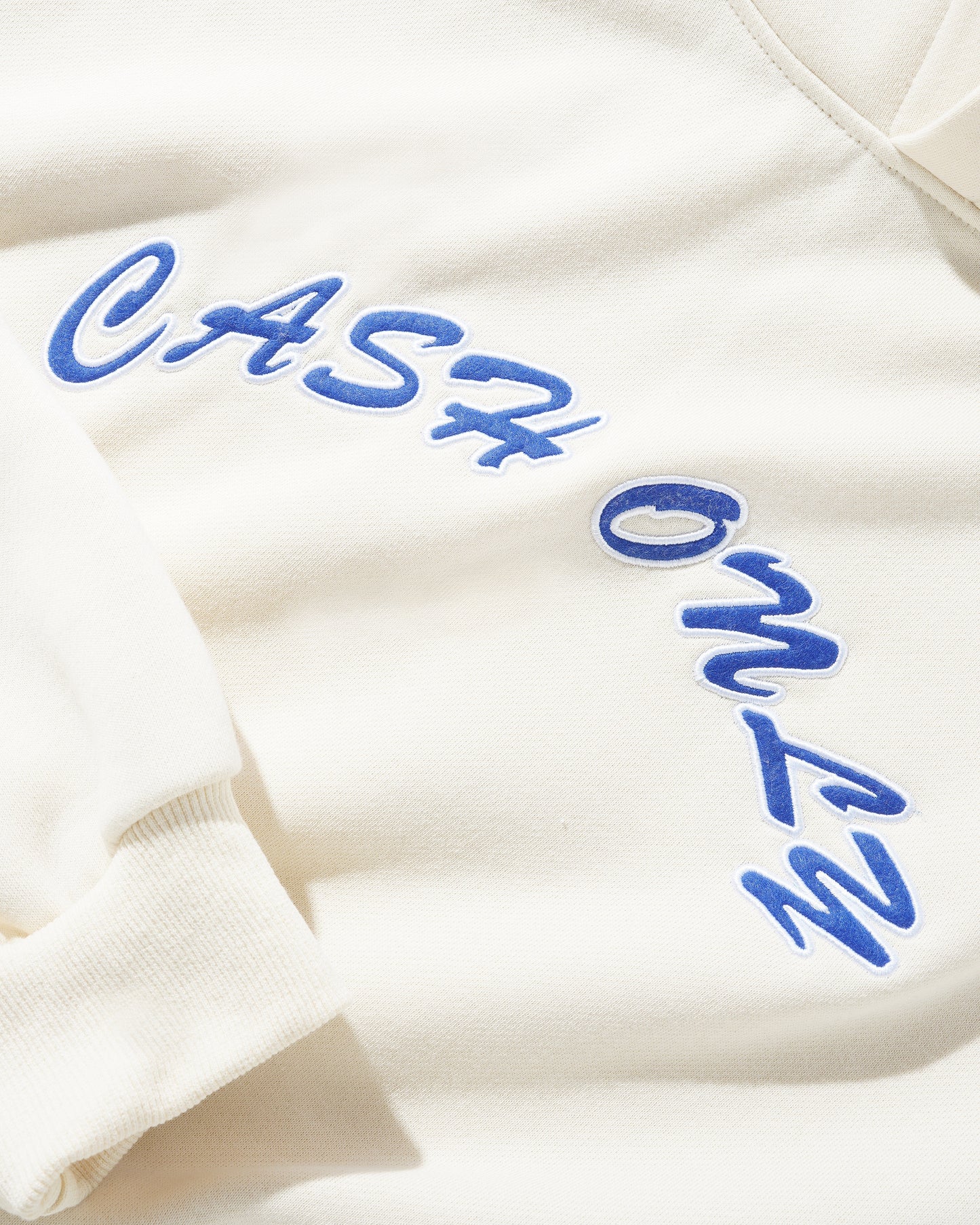 Cash Only Felt Applique Logo Hooded Sweater Cream