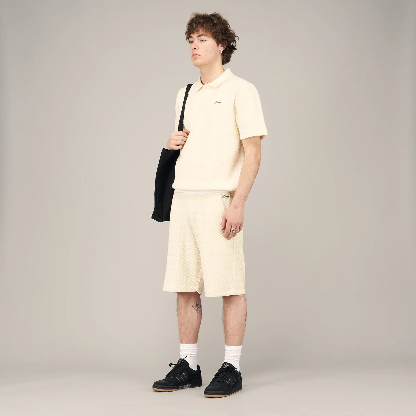 Dime Wave Cable Knit Polo Cream
