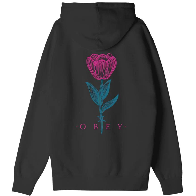 Obey Barbwire Flower Hooded Sweater Black