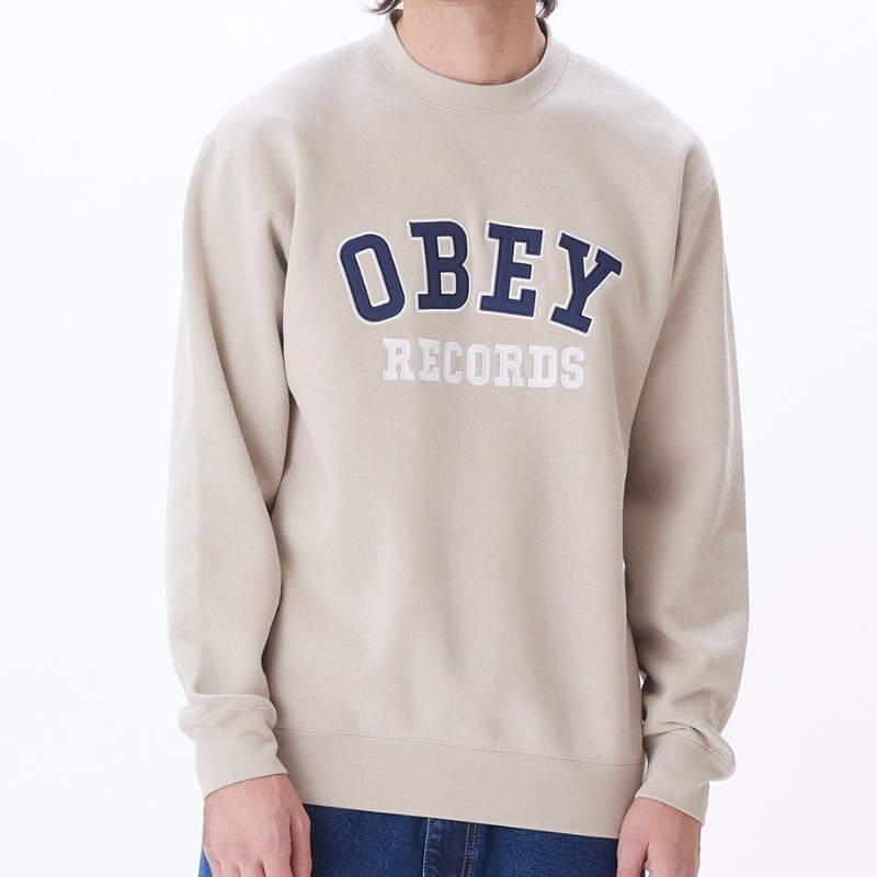 Obey Records Crewneck Sweater Silver Grey