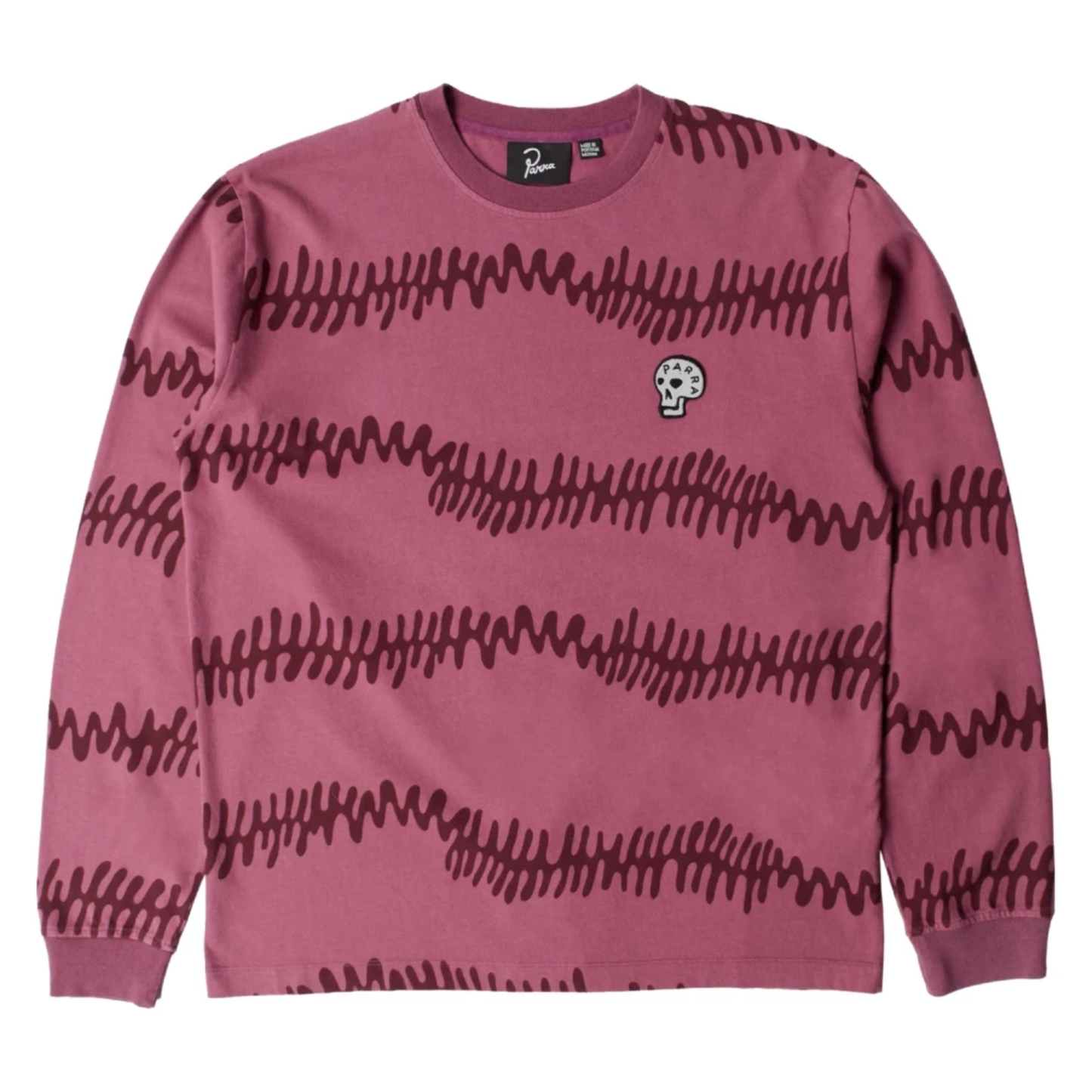 By Parra Stitched Skull Longsleeve T-Shirt Washed Magenta