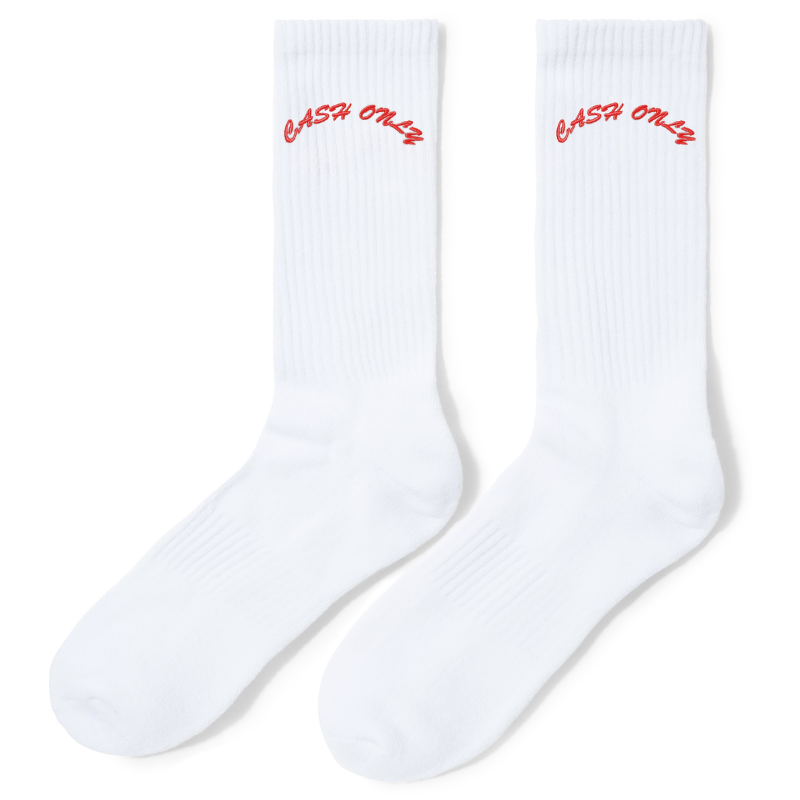 Cash Only Logo Crew Socks White