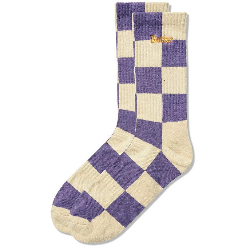 Butter Goods Checkered Socks Eggplant/Tan