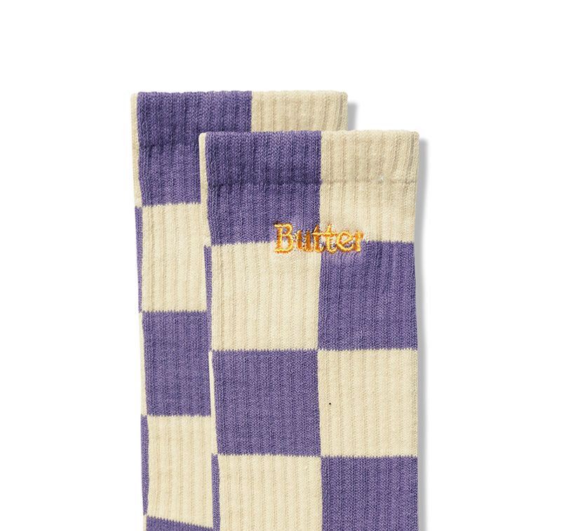 Butter Goods Checkered Socks Eggplant/Tan
