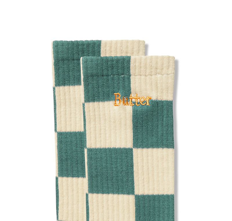 Butter Goods Checkered Socks Teal/Tan