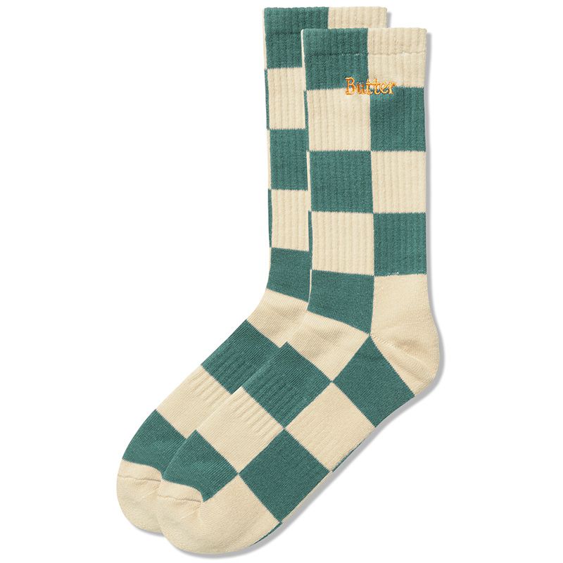 Butter Goods Checkered Socks Teal/Tan