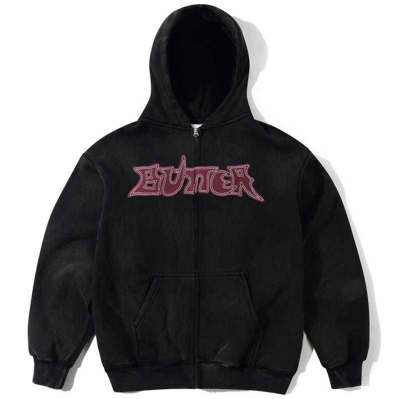 Butter Goods Encounter Zip-Thru Hooded Sweater Washed Black