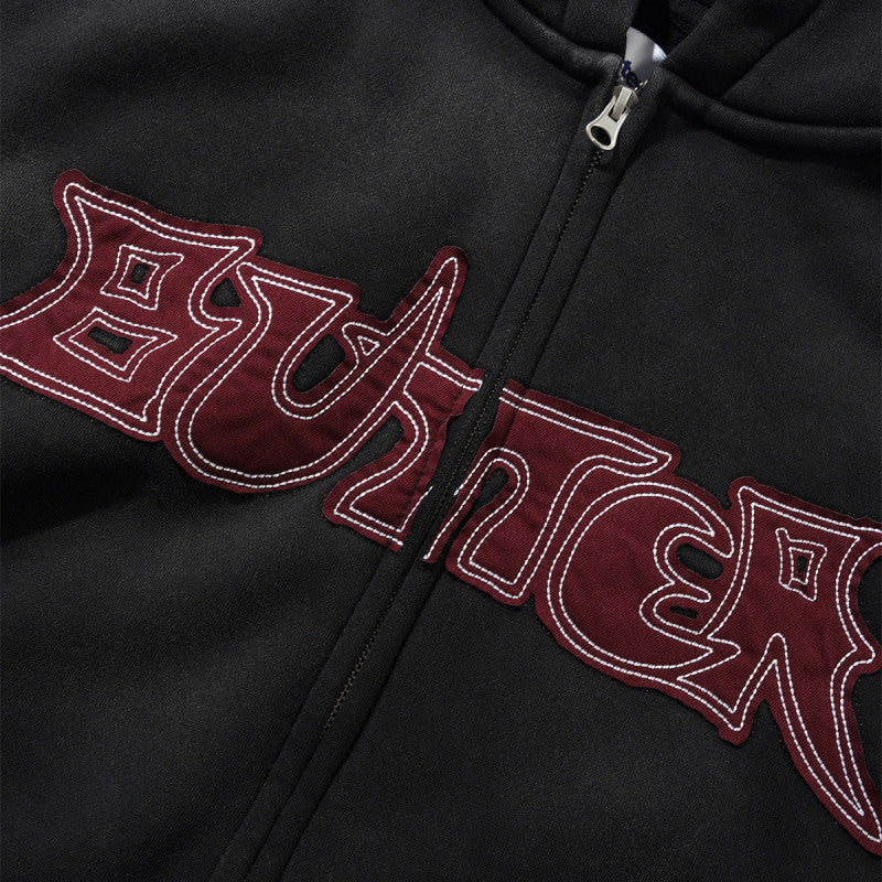 Butter Goods Encounter Zip-Thru Hooded Sweater Washed Black