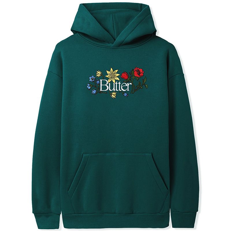 Butter Goods Floral Embroidered Hoodie Dark Green