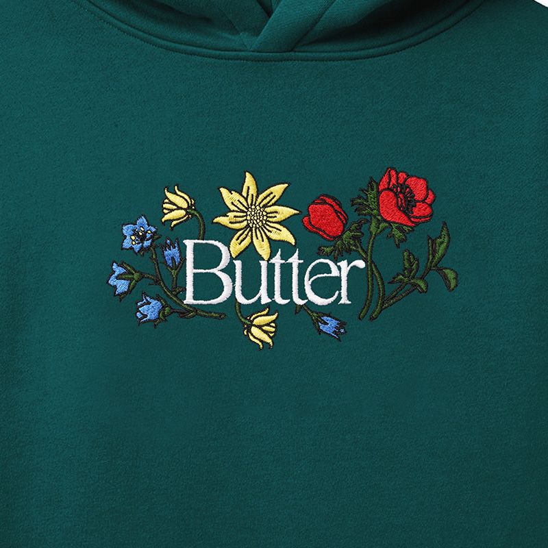 Butter Goods Floral Embroidered Hoodie Dark Green
