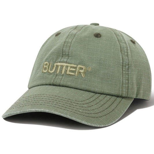 Butter Goods Ripstop Rounded Logo 6 Panel Cap Washed Army