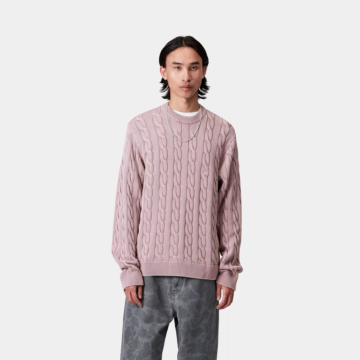 Carhartt WIP Carter Sweater Pink Fog Garment Dyed