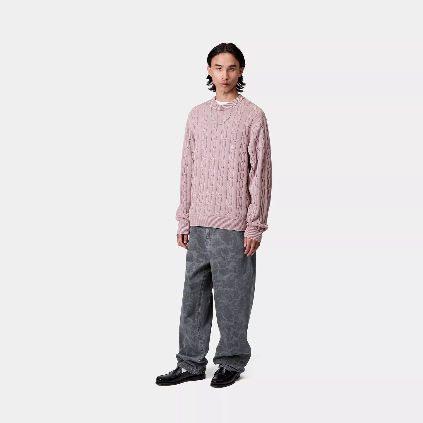 Carhartt WIP Carter Sweater Pink Fog Garment Dyed