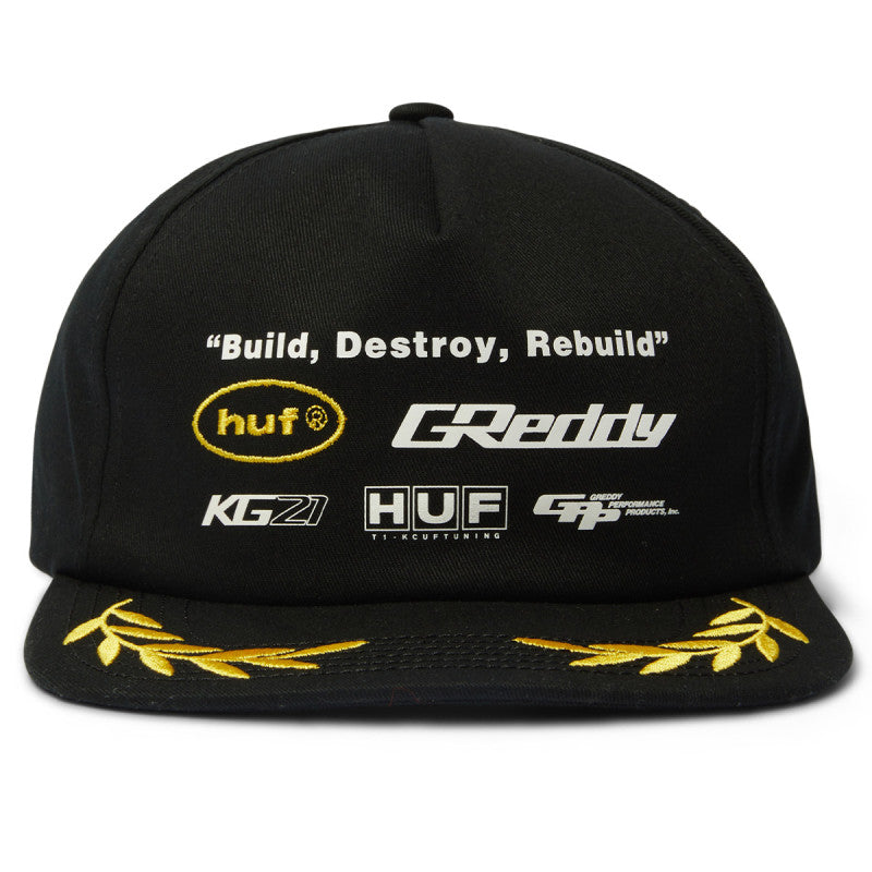 HUF x Greddy Team Snapback Black