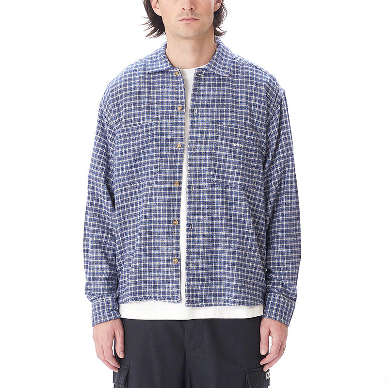 Obey Bigwig Micro Plaid Woven Longsleeve Shirt Silver Grey