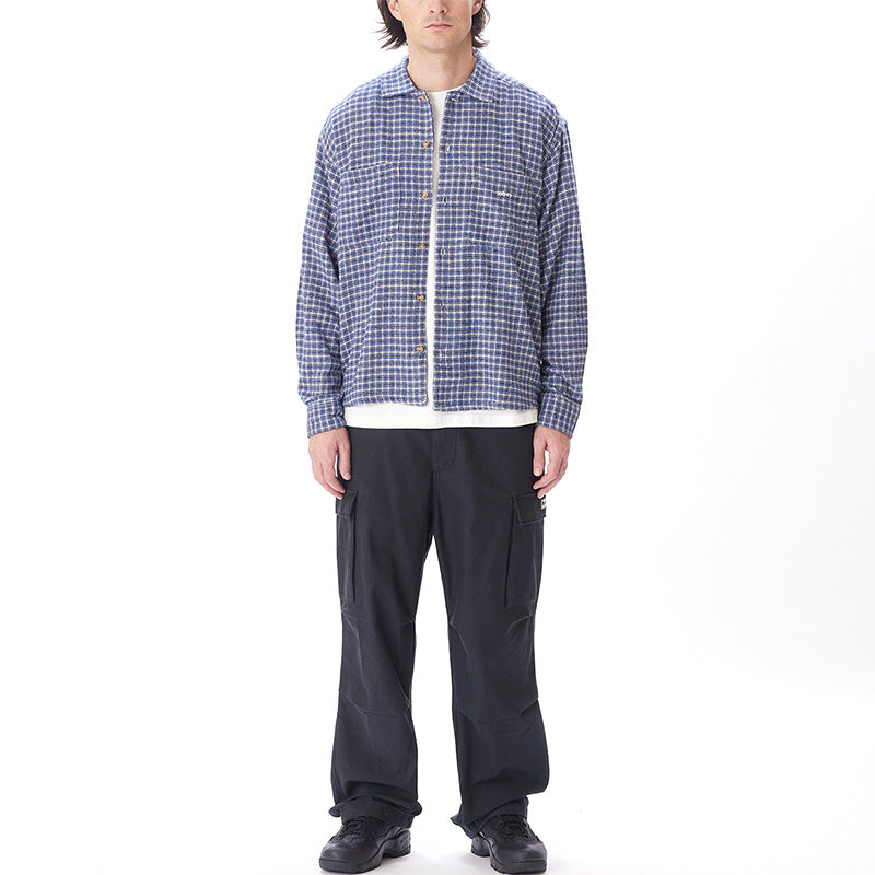 Obey Bigwig Micro Plaid Woven Longsleeve Shirt Silver Grey