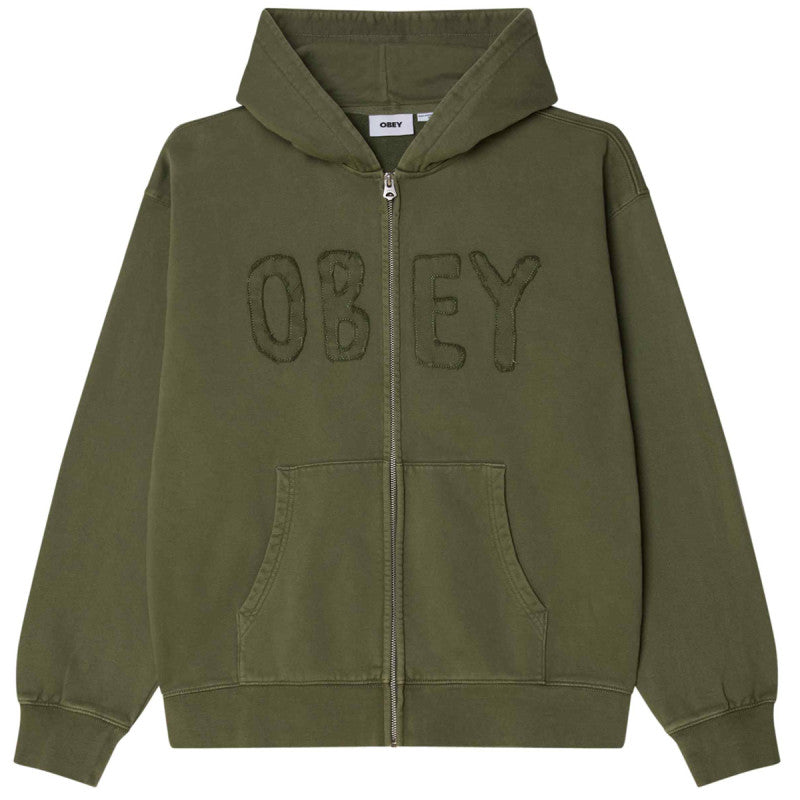Obey Hybrid Faded Zip Hooded Sweater Deep Lichen Green Faded Wash