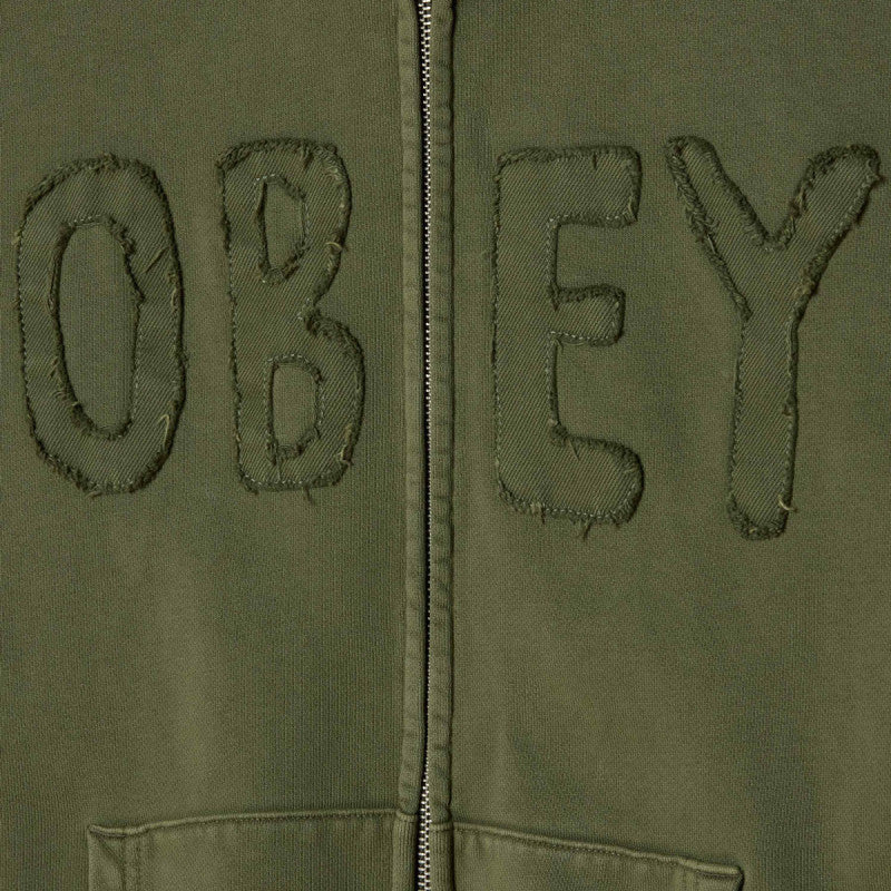 Obey Hybrid Faded Zip Hooded Sweater Deep Lichen Green Faded Wash