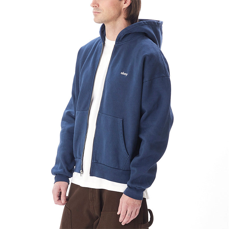 Obey Lowercase Pigment Zip Hooded Sweater Pigment Academy Navy