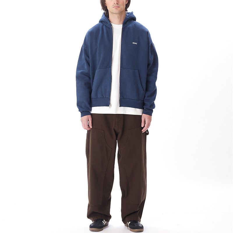 Obey Lowercase Pigment Zip Hooded Sweater Pigment Academy Navy