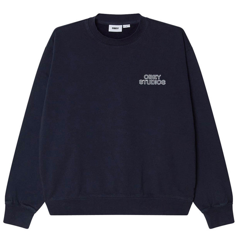 Obey Studios Faded Sweater Dark Navy Faded Wash