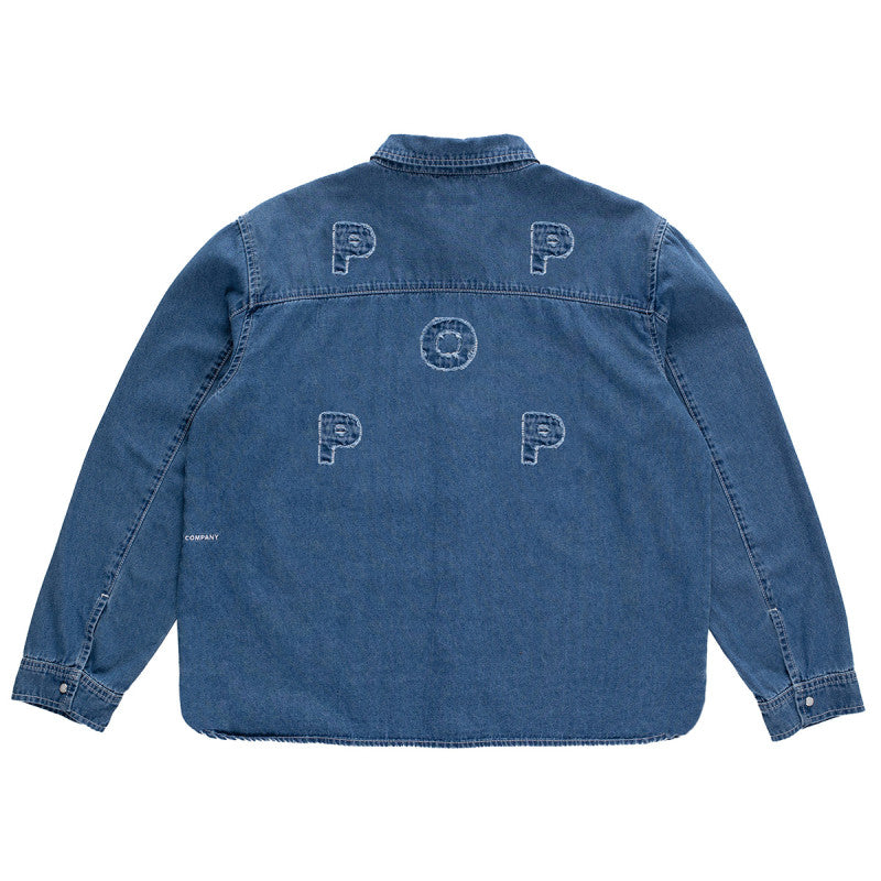 POP Applique Logo Denim Shirt Rinsed Denim