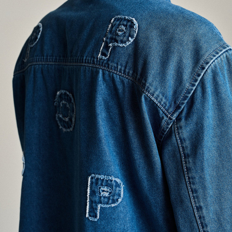 POP Applique Logo Denim Shirt Rinsed Denim