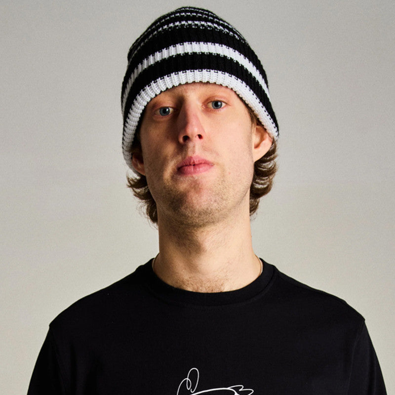 POP Striped Beanie Black/White
