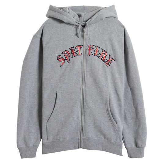 Spitfire Old E Emb Zip Zip Up Hoodie Grey Heather/Red/White