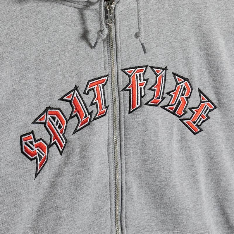Spitfire Old E Emb Zip Zip Up Hoodie Grey Heather/Red/White