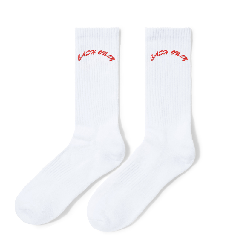 Cash Only Logo Crew Socks White