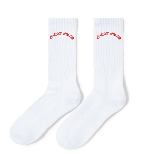 Cash Only Logo Crew Socks White