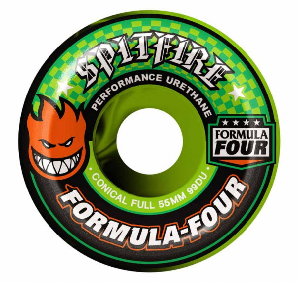 Spitfire Formula Four Team Color Up Conical Full Wheels Black/Green Swirl 99D 53mm