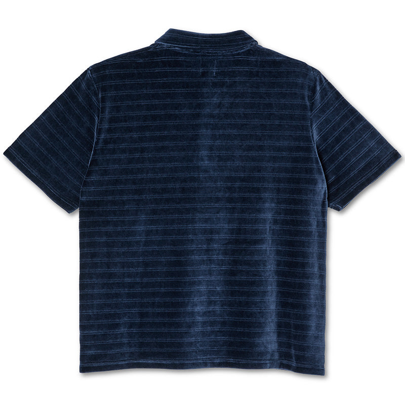 Polar Stripe Velour Polo Shirt Navy