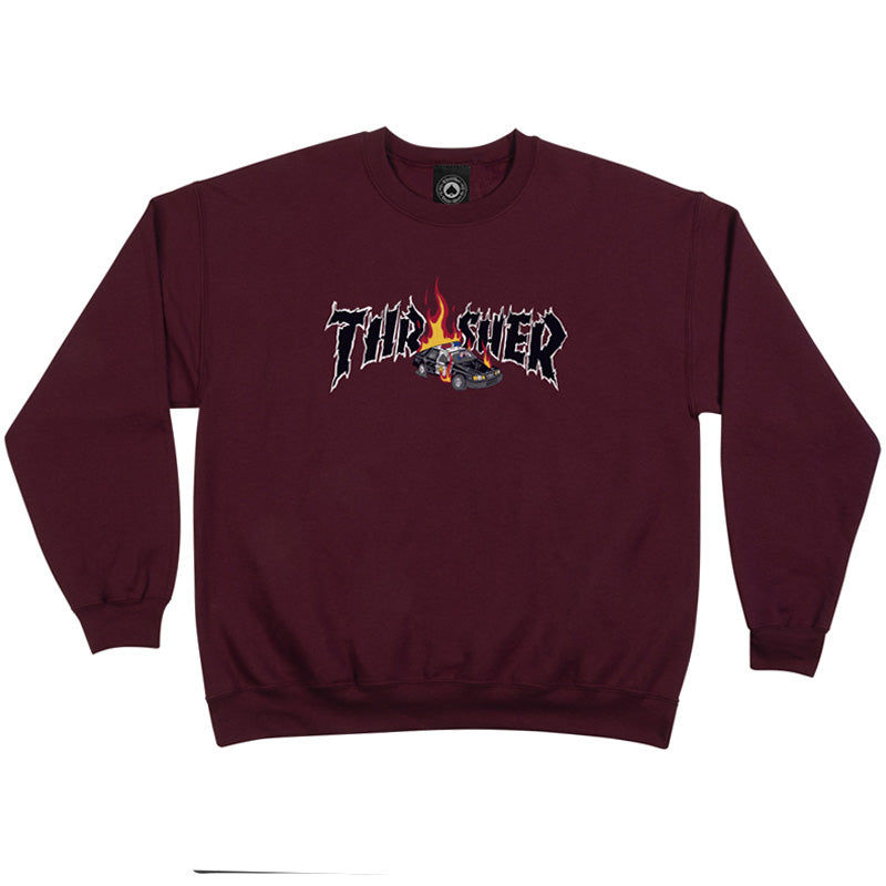 Thrasher Cop Car Crewneck Sweater Maroon