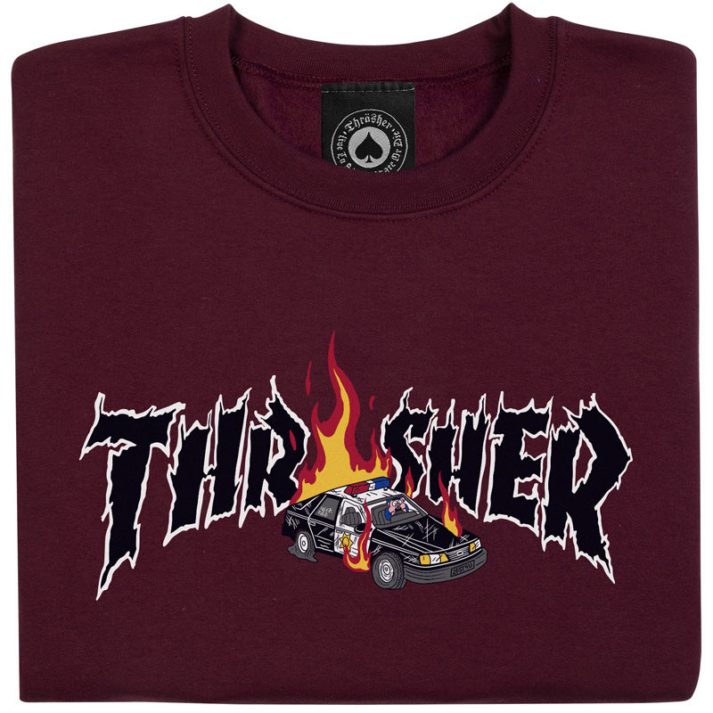 Thrasher Cop Car Crewneck Sweater Maroon