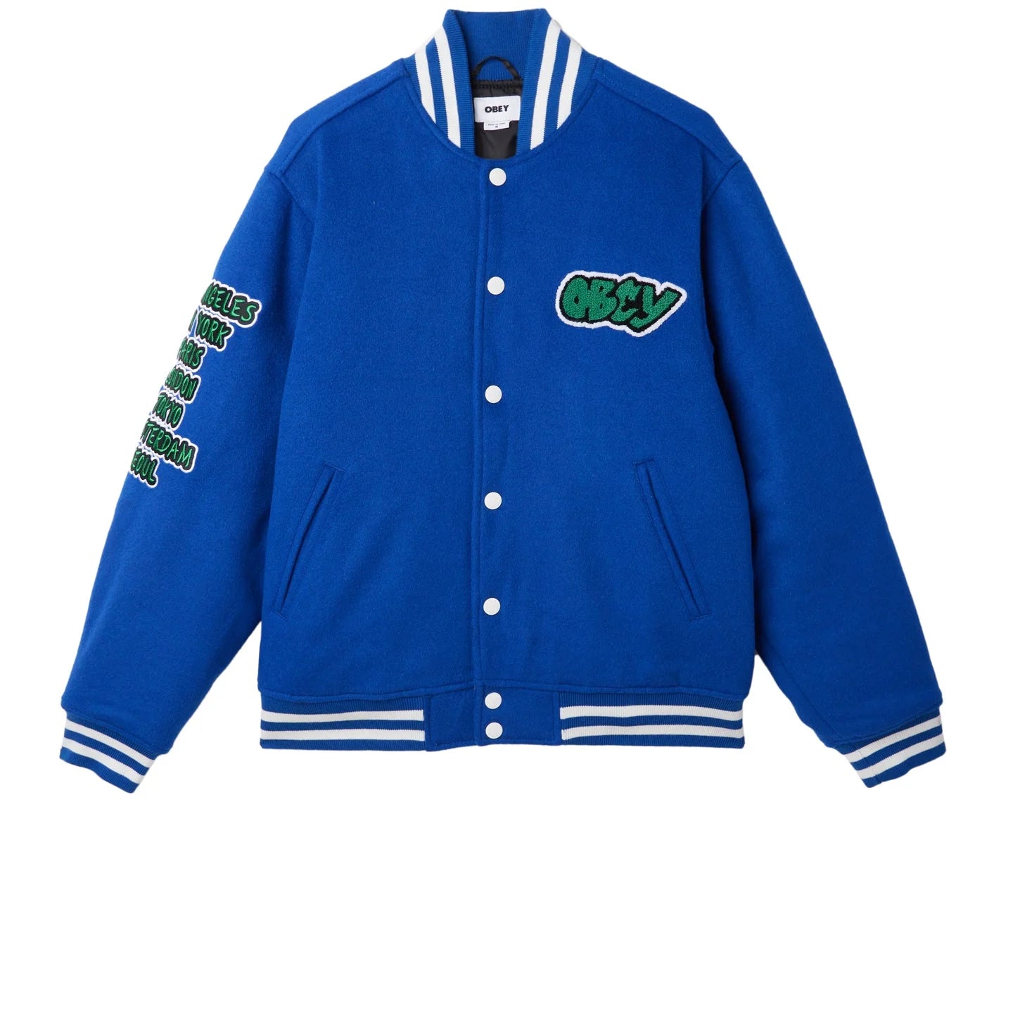 Obey Roll Call Varsity Jacket Surf Blue