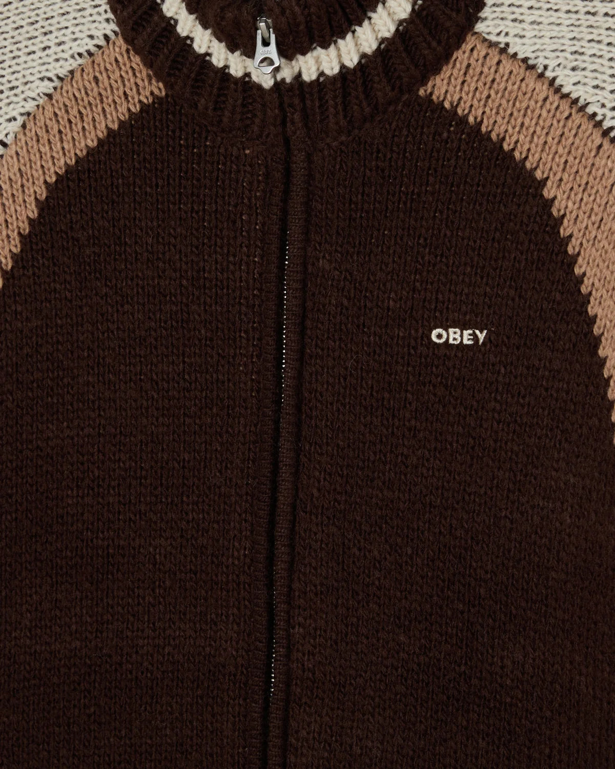 Obey Aven Zip Up Sweater Brown