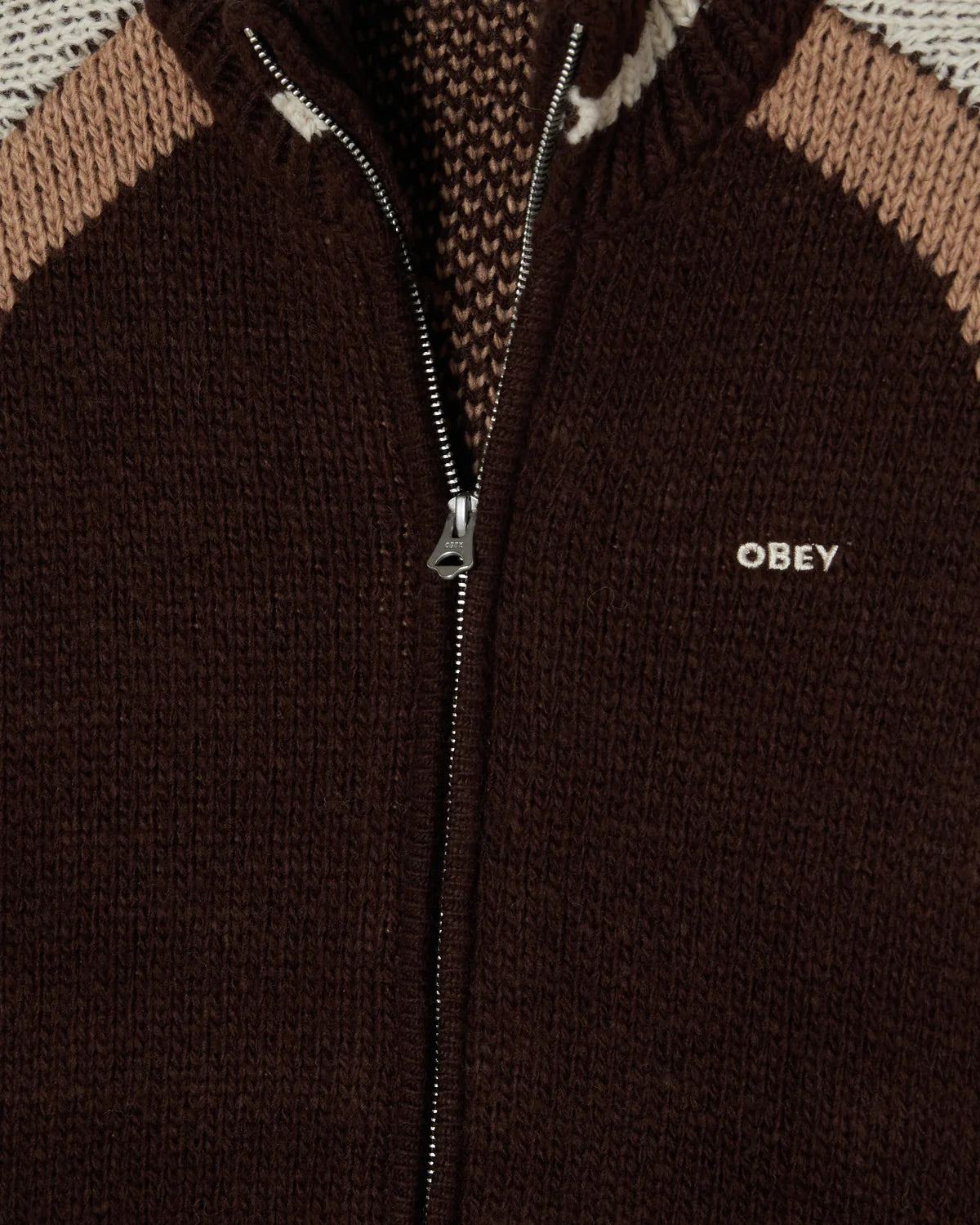 Obey Aven Zip Up Sweater Brown