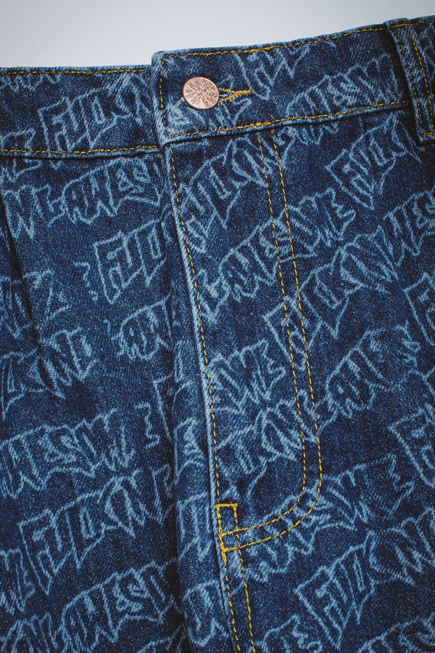 Fucking Awesome Baggy Pleated Denim Laser Stamp Shorts Blue