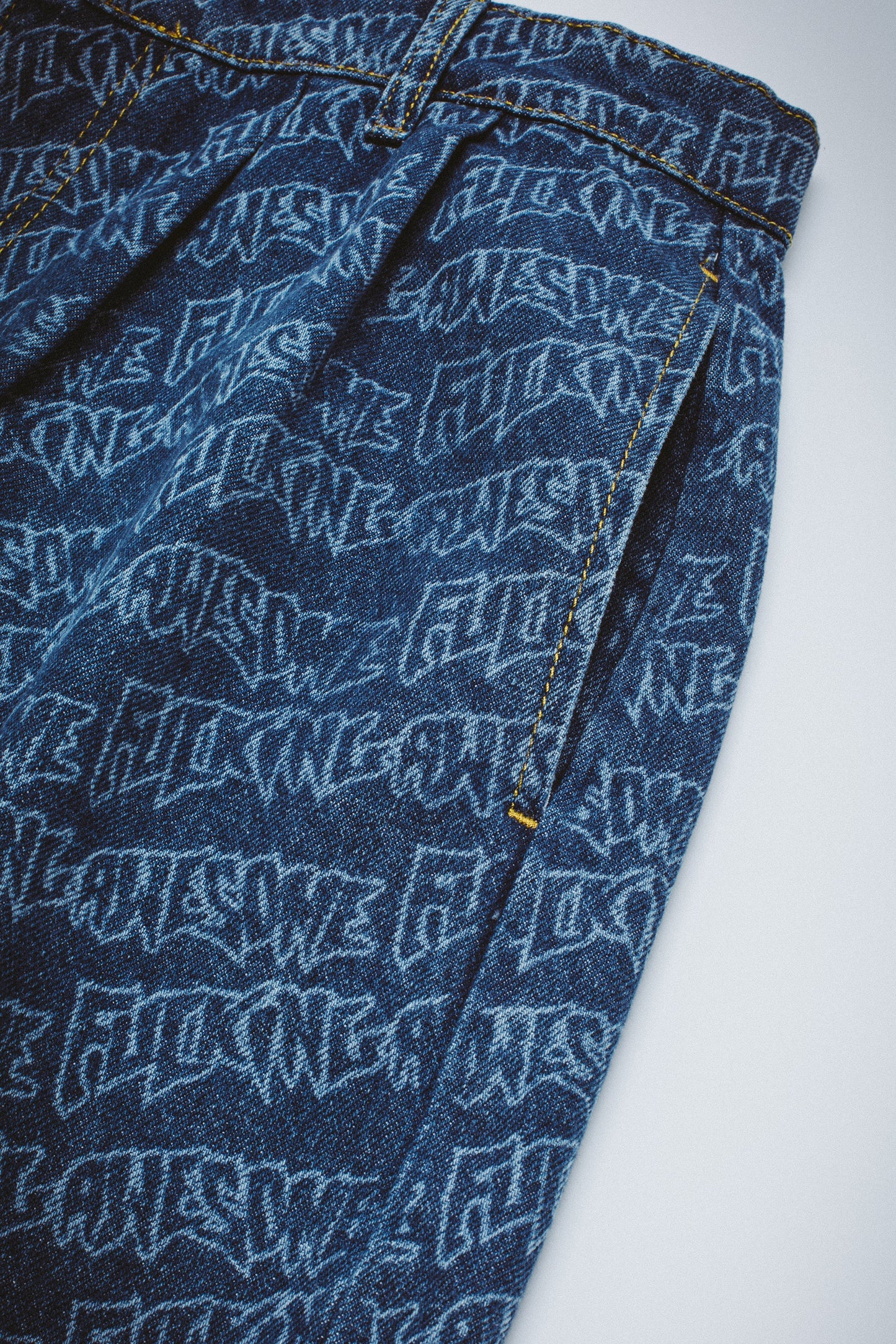 Fucking Awesome Baggy Pleated Denim Laser Stamp Shorts Blue