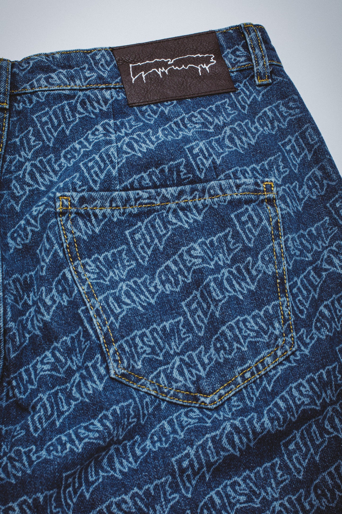 Fucking Awesome Baggy Pleated Denim Laser Stamp Shorts Blue