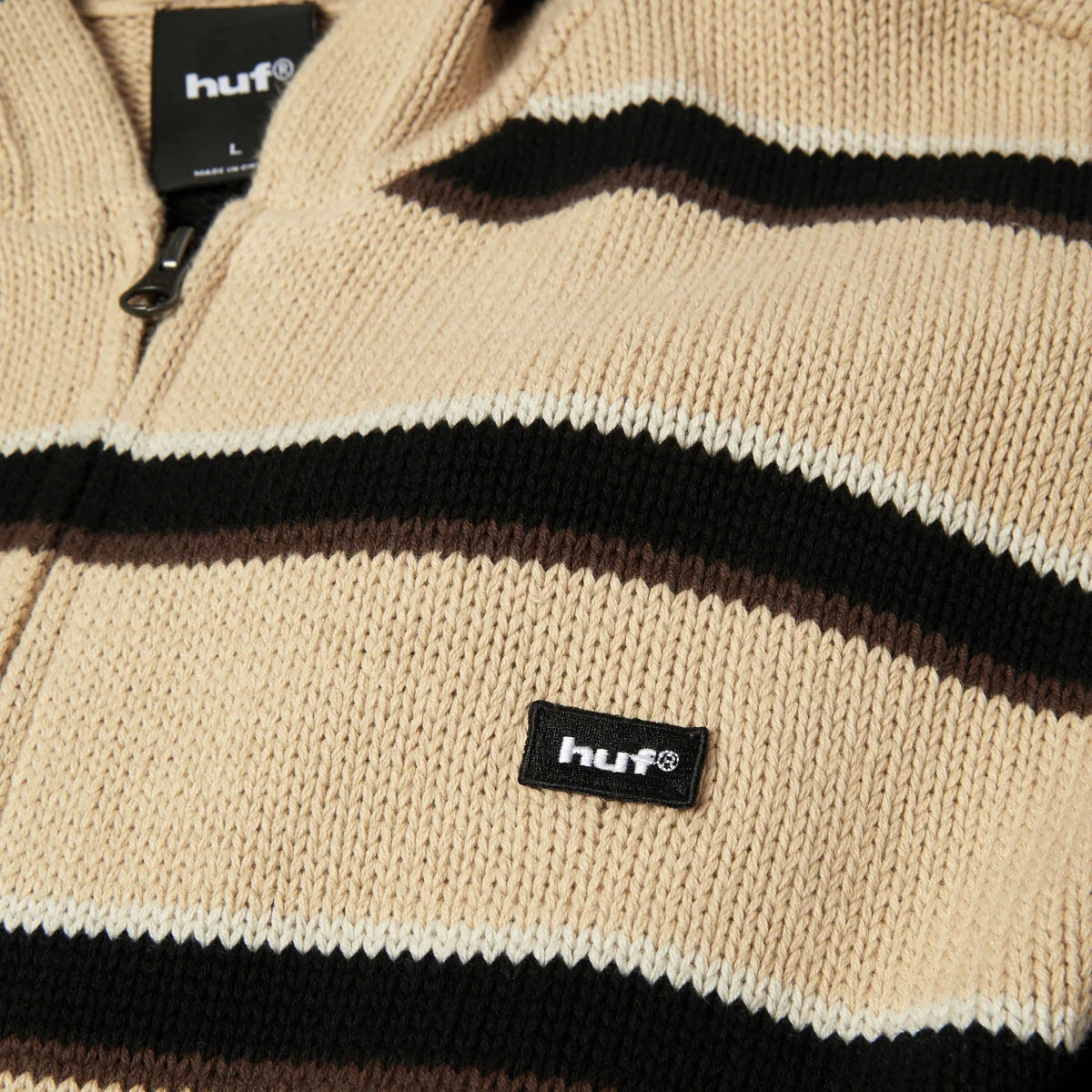 HUF Banks Striped Full Zip  Hooded Sweater Tan