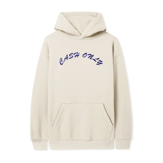 Cash Only Felt Applique Logo Hooded Sweater Cream