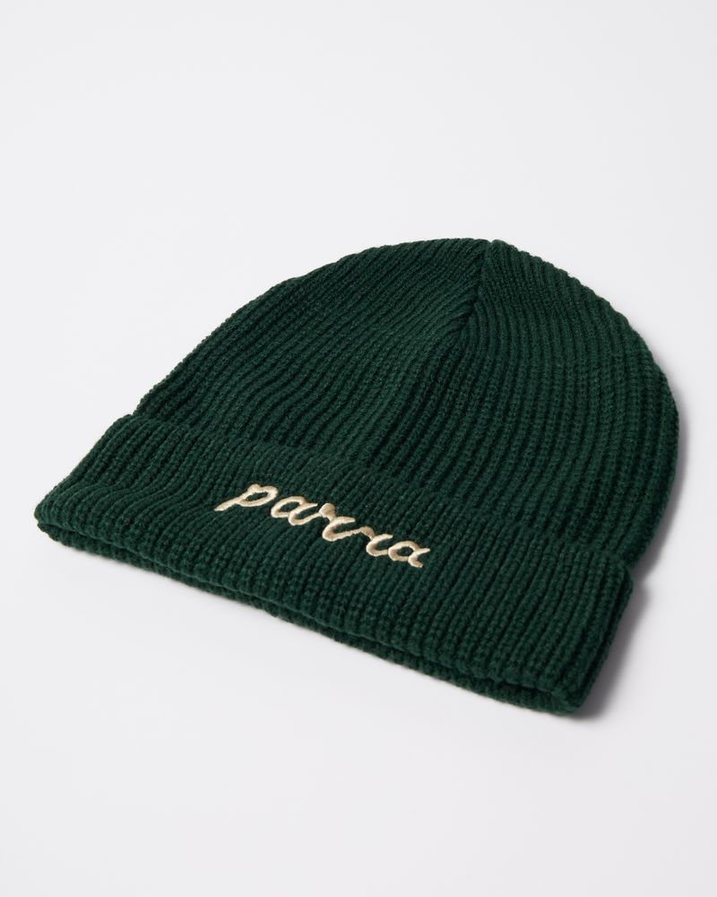 By Parra Lowercase Script Logo Beanie Pine Green